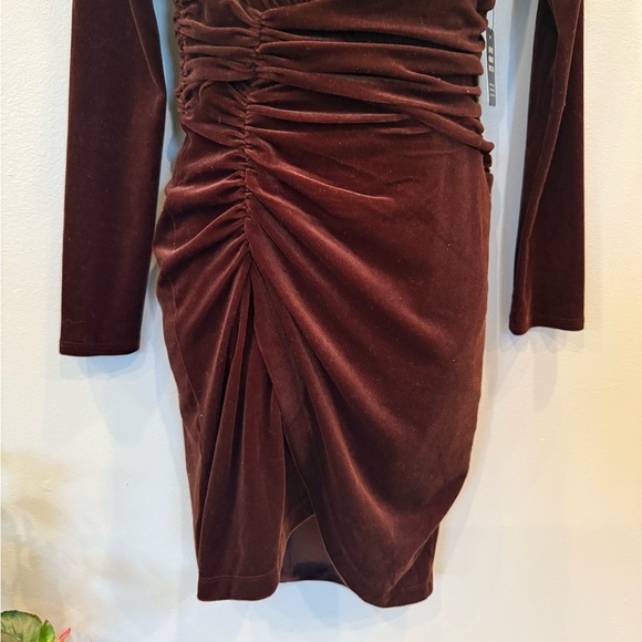 Express Velvet Ruched Mock Neck Mini Dress - XS - chocolate brown - Picture 6 of 11
